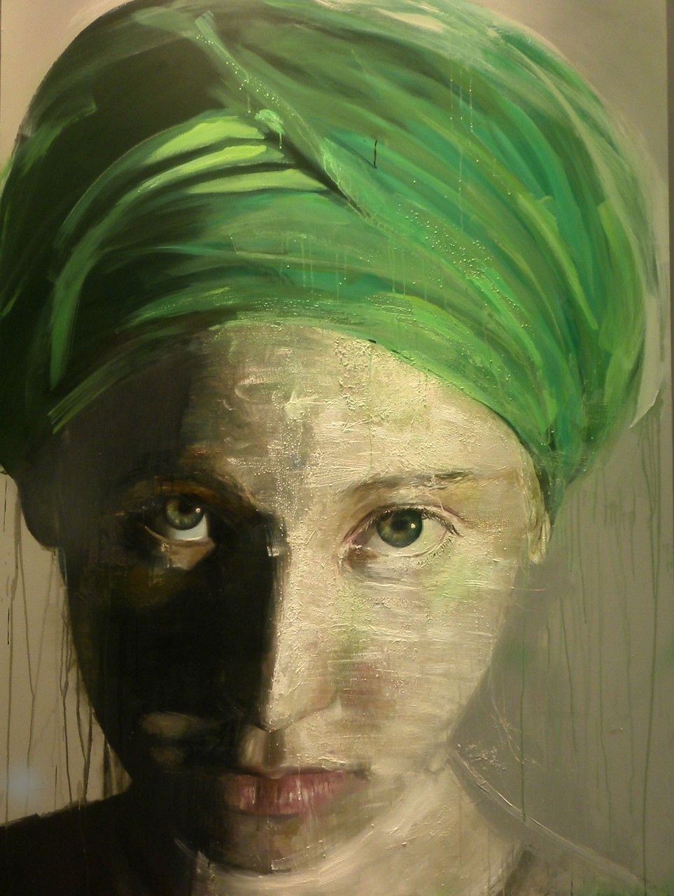 Emma con turbante verde / Emma with green turban ( 200x140 ) - olio e acrilico su tela / oil and acrylic on canvas - 2014