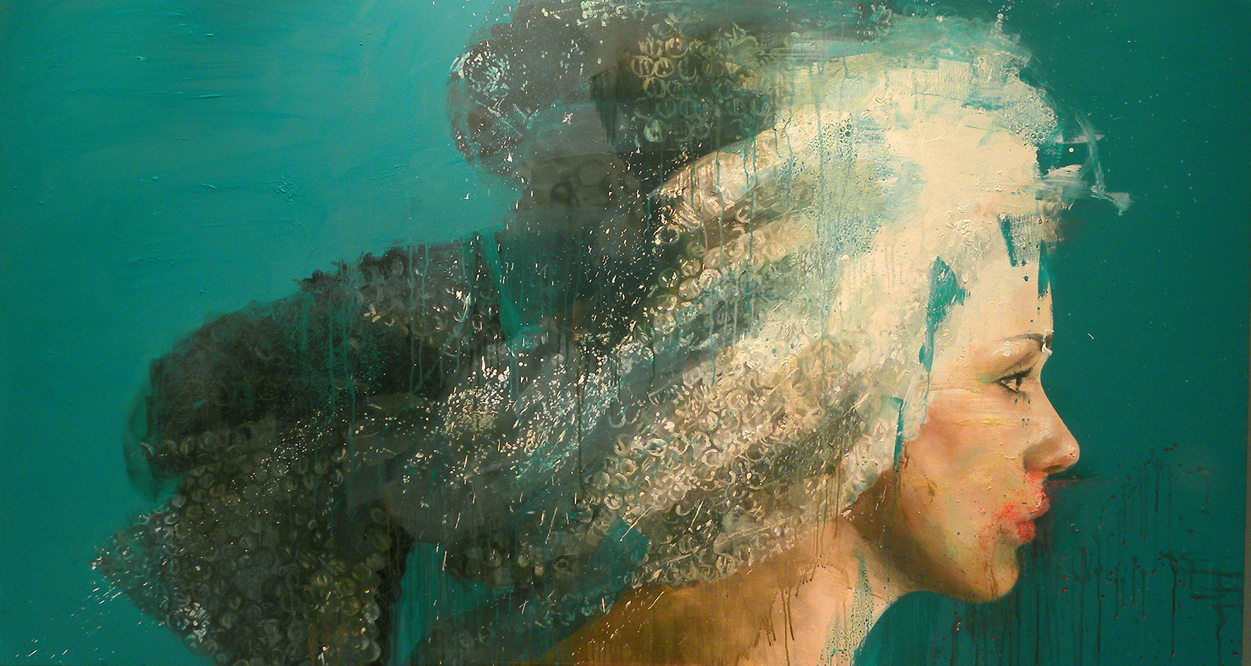 Olympia with bubblewrap turban ( 110x200 ) - olio e acrilico su tela / oil and acrylic on canvas - 2014